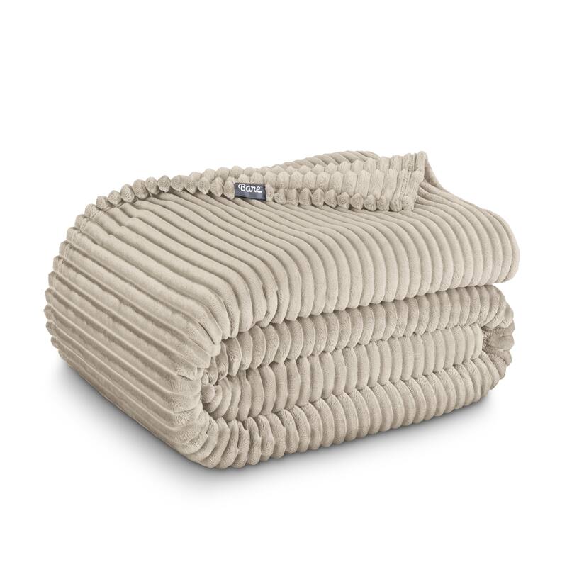 Bare Home Microplush Fleece Blanket - Ultra-Soft - Cozy Fuzzy Warm - King - Ribbed Oyster