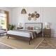 preview thumbnail 2 of 28, Hughes Mid-century Modern Upholstered Platform Bed with Wood Frame Beige - Queen