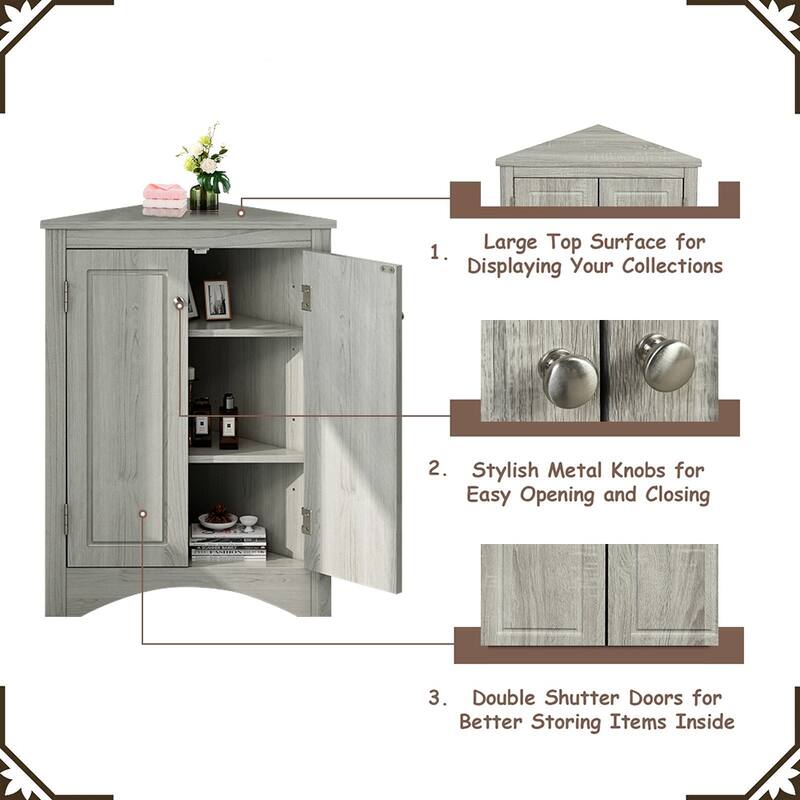 Free-Standing Corner Cabinet with 2 Doors and Adjustable Shelves - 31.5”H