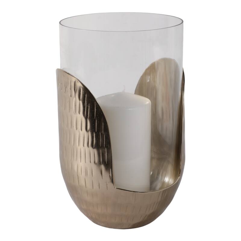Decorative Glass Hurricane Candle Holder with Metal Base - Gold & Clear