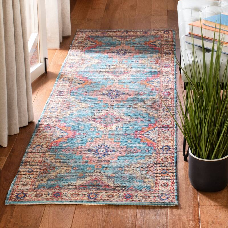 SAFAVIEH Handmade Saffron Bria Modern Tribal Cotton Rug - 2'3" x 8' Runner - Rust/Blue