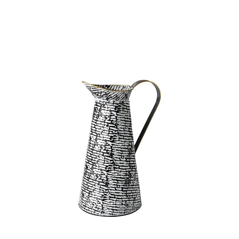 HomeRoots 14" Black And White Abstract Cylinder Metal Jug Vase