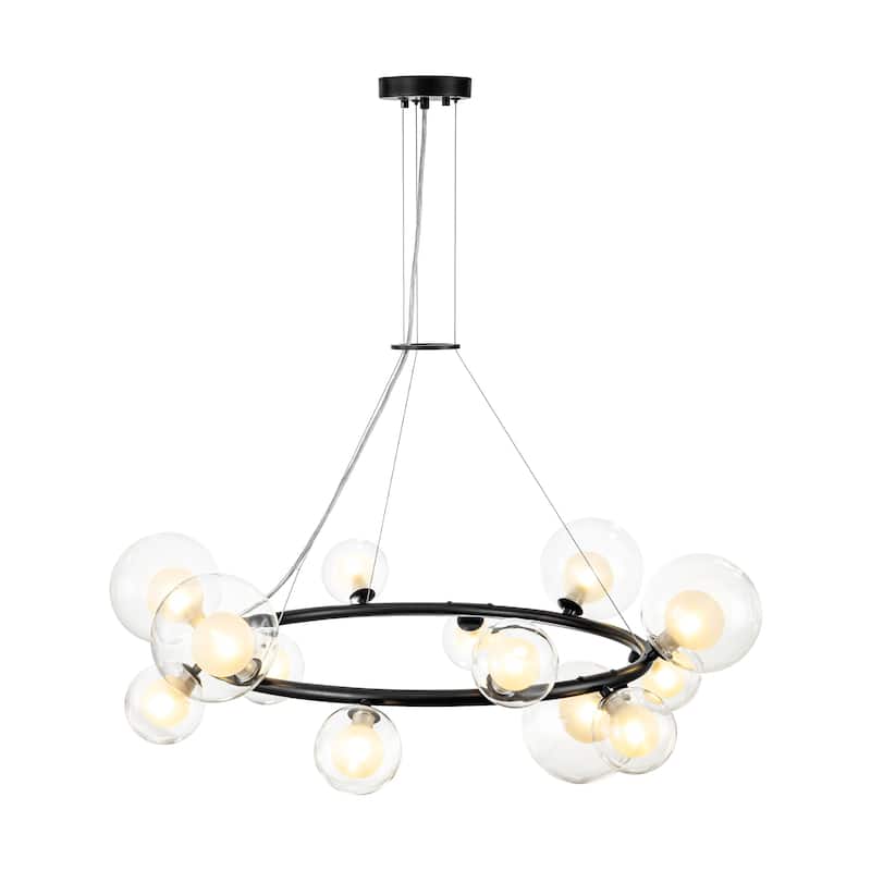 14-Light Cluster Sputnik Glass Globe Bubble Pendant Wagon Wheel Chandelier for Living/Dining Room - 32.7" W