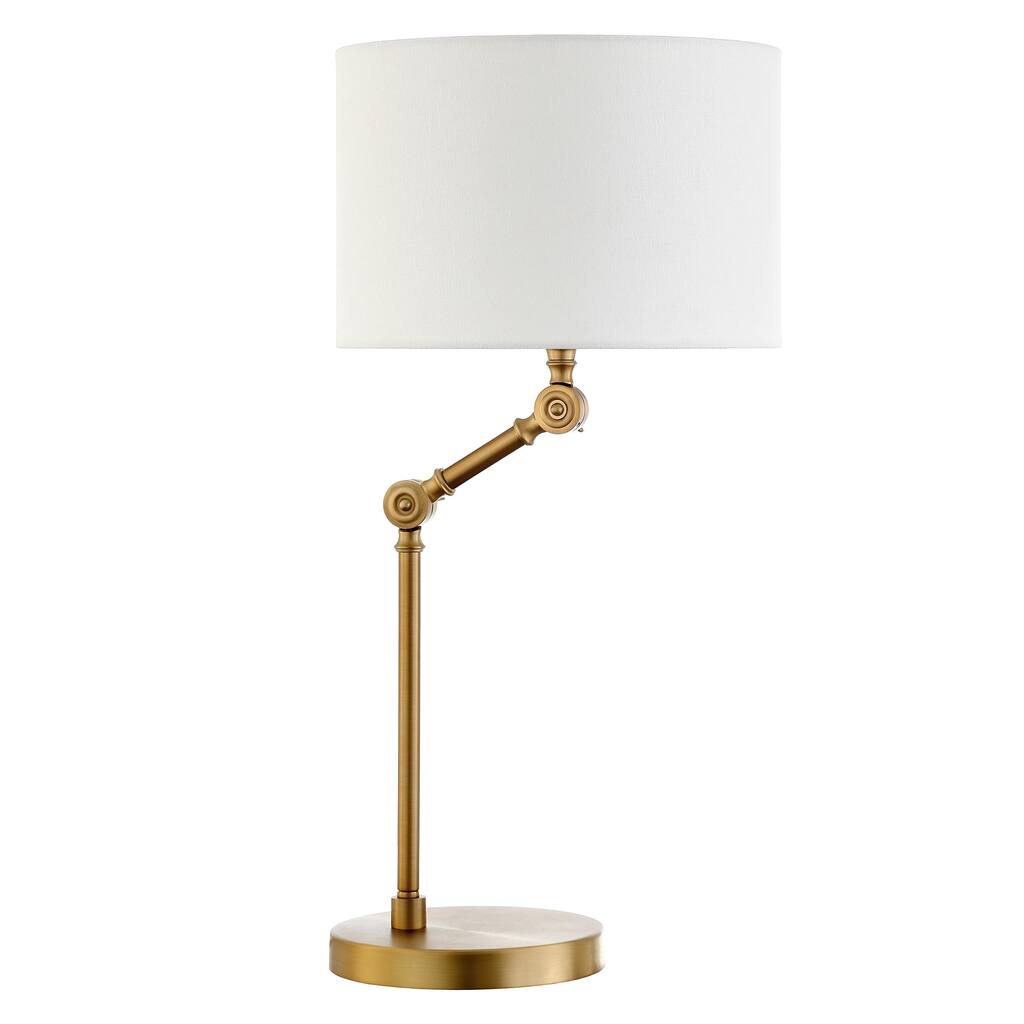HomeRoots 24" Gold Metal Adjustable Table Lamp With White Drum Shade - 12