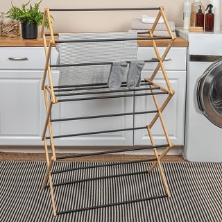 Household Essentials Bamboo Folding Clothes Drying Rack with 14 Coated Metal Dowels - 29.3"L x 14.3"W x 49.5"H
