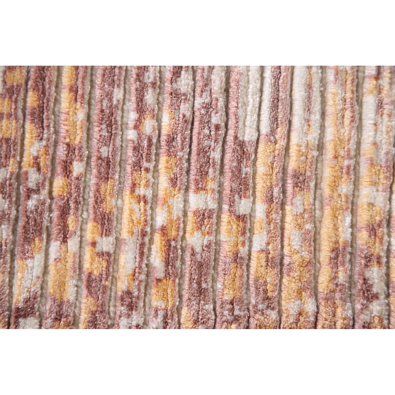 Striped Abstract Oriental Accent Rug Handmade Wool Carpet - 4'1"x 5'10"
