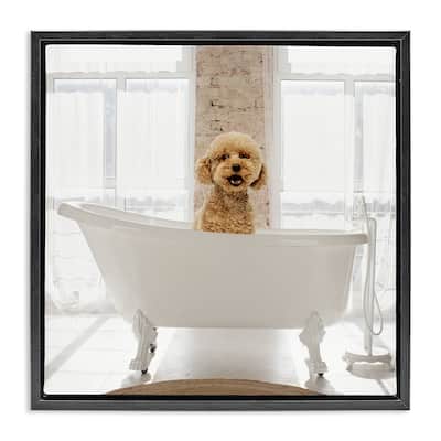 Stupell Happy Puppy in Bathtub Framed Floater Canvas Wall Art Design By CAD Designs