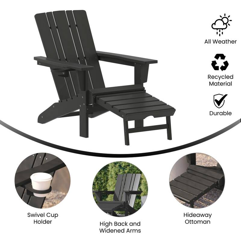Commercial All-Weather Adirondack Chair with Pullout Ottoman & Cupholder