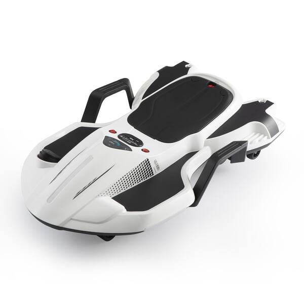slide 2 of 56, Electric Kids Racing Car with Lights and Music, 18V Battery Powered Ride-On Toy for Boys & Girls Ages 6+ White