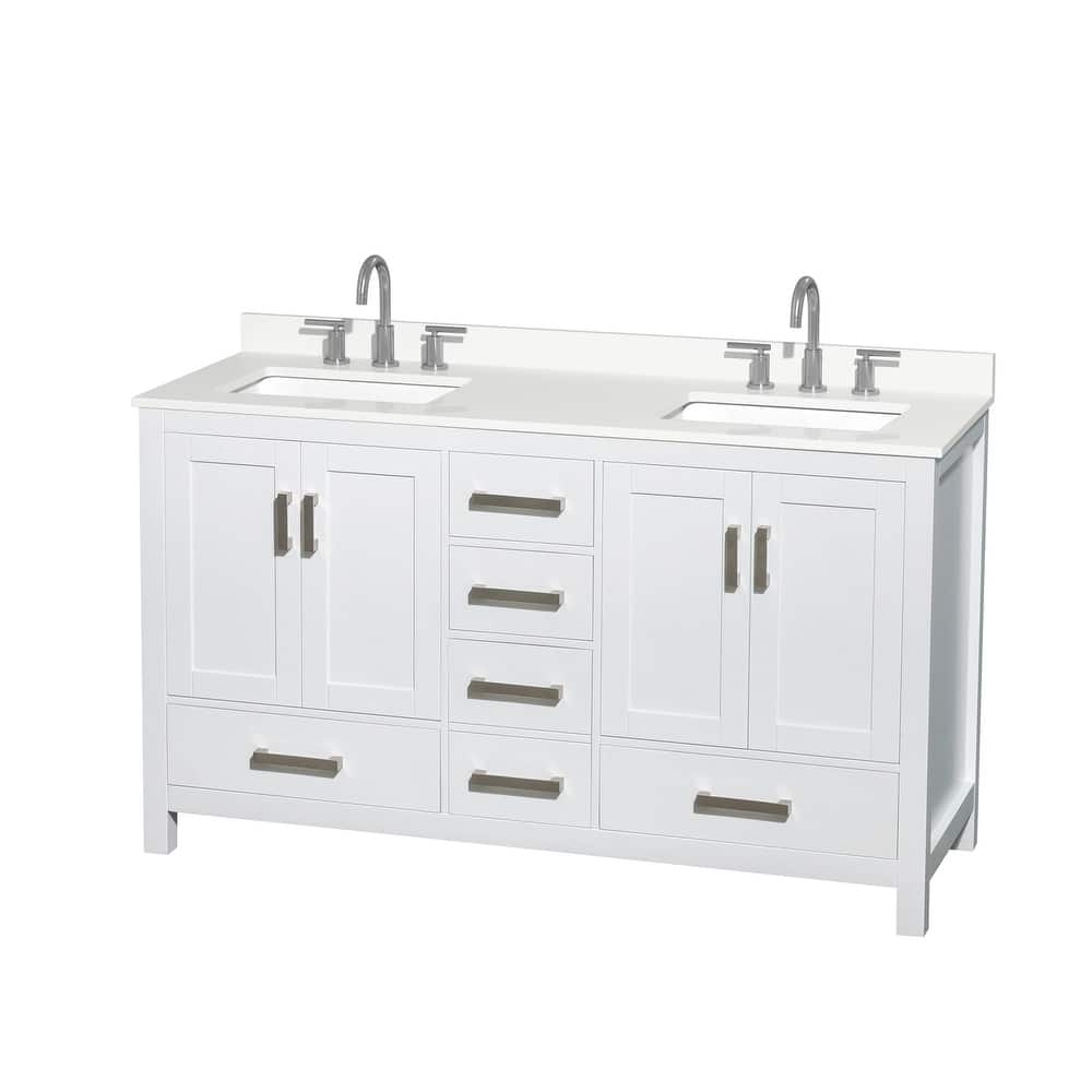 Sheffield 60-inch Double Vanity, 3 Hole Quartz Top