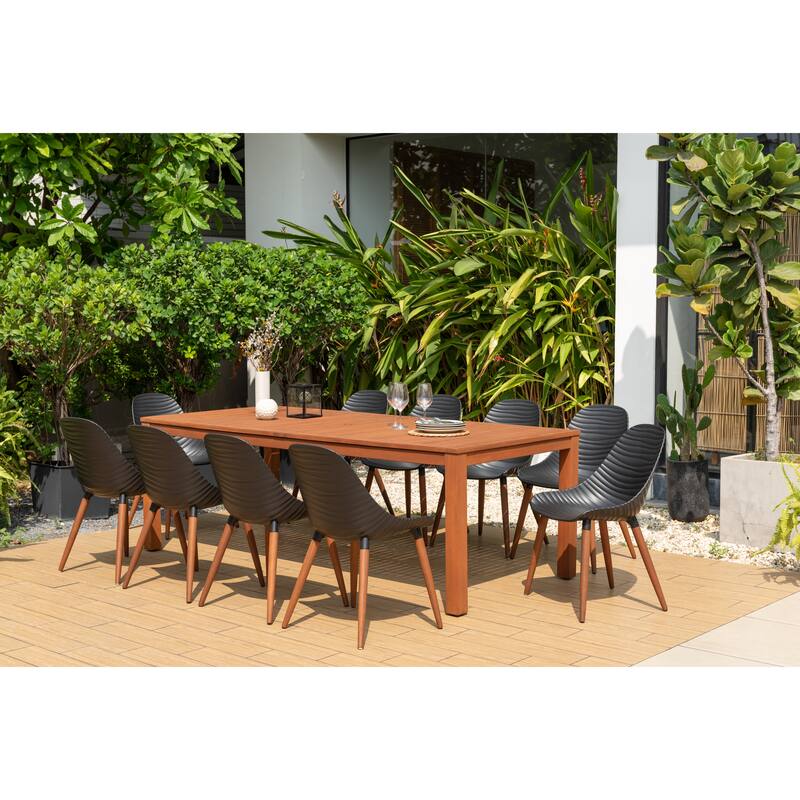 Amazonia Sunny FSC Certified Outdoor Patio Dining Set - 11pc - Dark-Wood