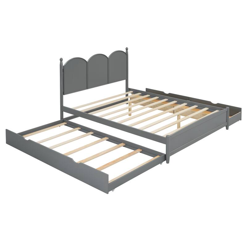 Queen Size Platform Bed With with 2 Big Drawers and Twin XL Size Trundle