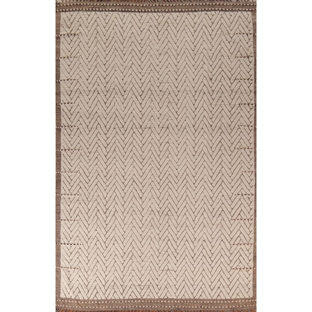 All-Over Chevron Moroccan Oriental Area Rug Handmade Wool Carpet - 8'8"x 13'0"