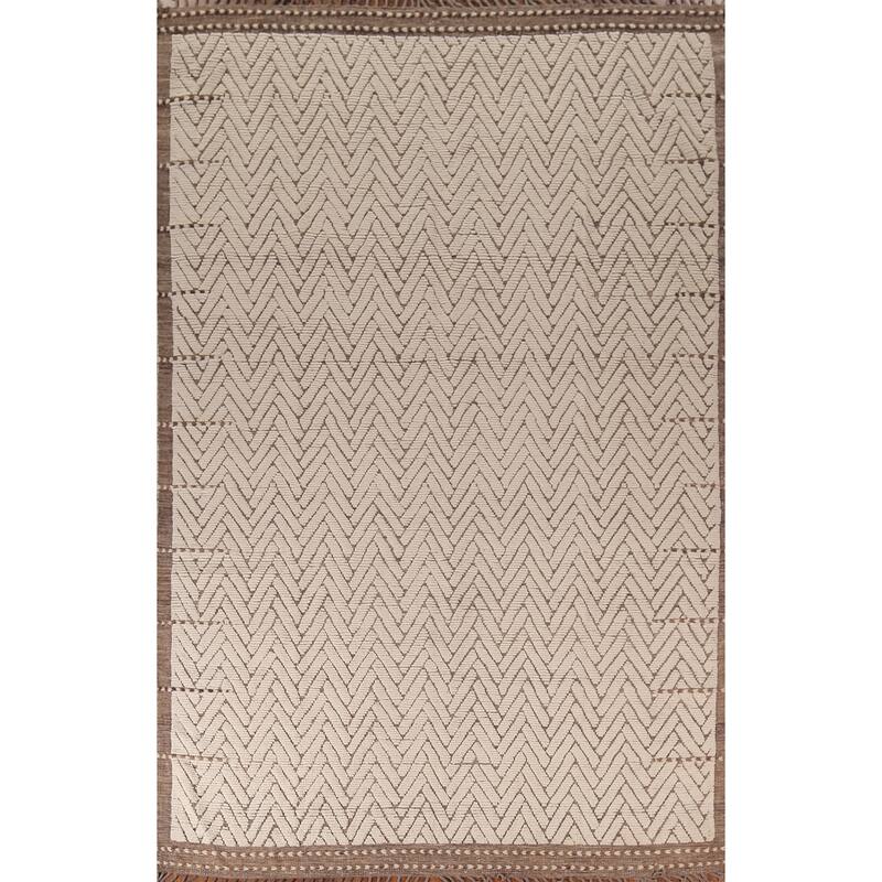 All-Over Chevron Moroccan Oriental Area Rug Handmade Wool Carpet - 8'8"x 13'0"