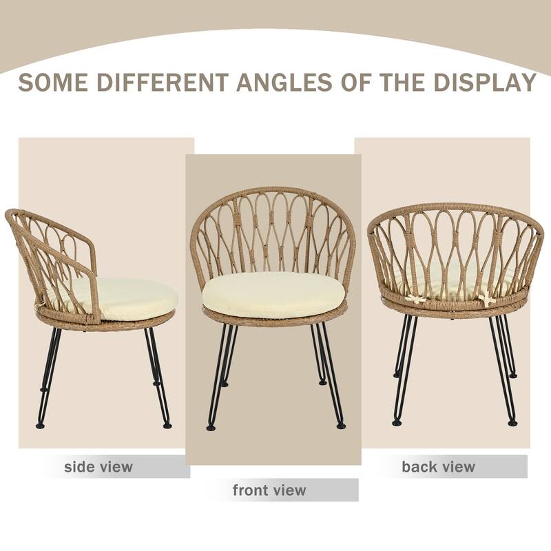 Outdoor Leisure Set,2 Rattan Chairs and Glass Table,Perfect for Patios,Balconies and Courtyards