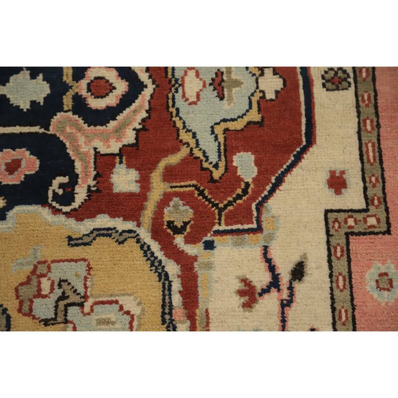 Hand Knotted Oriental 100% Wool Carpet Traditional Medallion Beige & Ivories Heriz (serapi) Area Rug - 9' 3'' X 6' 3''