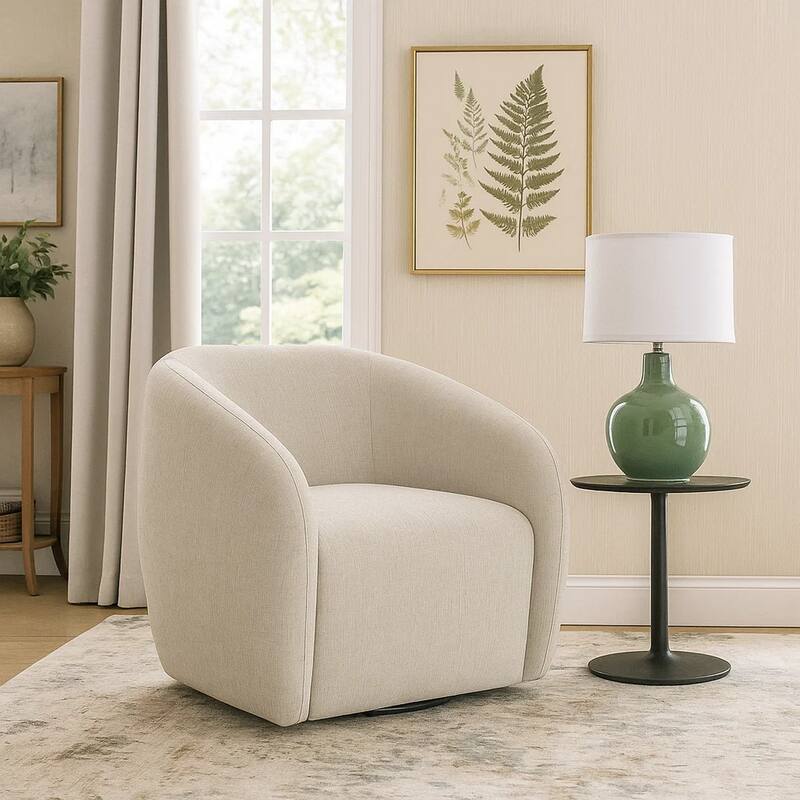 Tiena Swivel Accent Chair, Modern Style Rounded Back, Warm Beige Linen