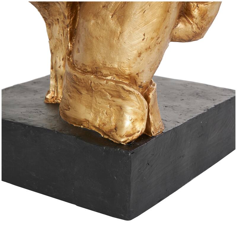 Gold Polystone Large Cutout Quiet Gesture Face People Decorative Sculpture with Black Base