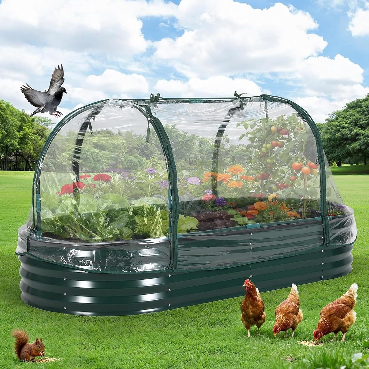 6x3x1 ft Galvanized Raised Garden Bed, Steel Planter Boxes with Zippered Screen Cover