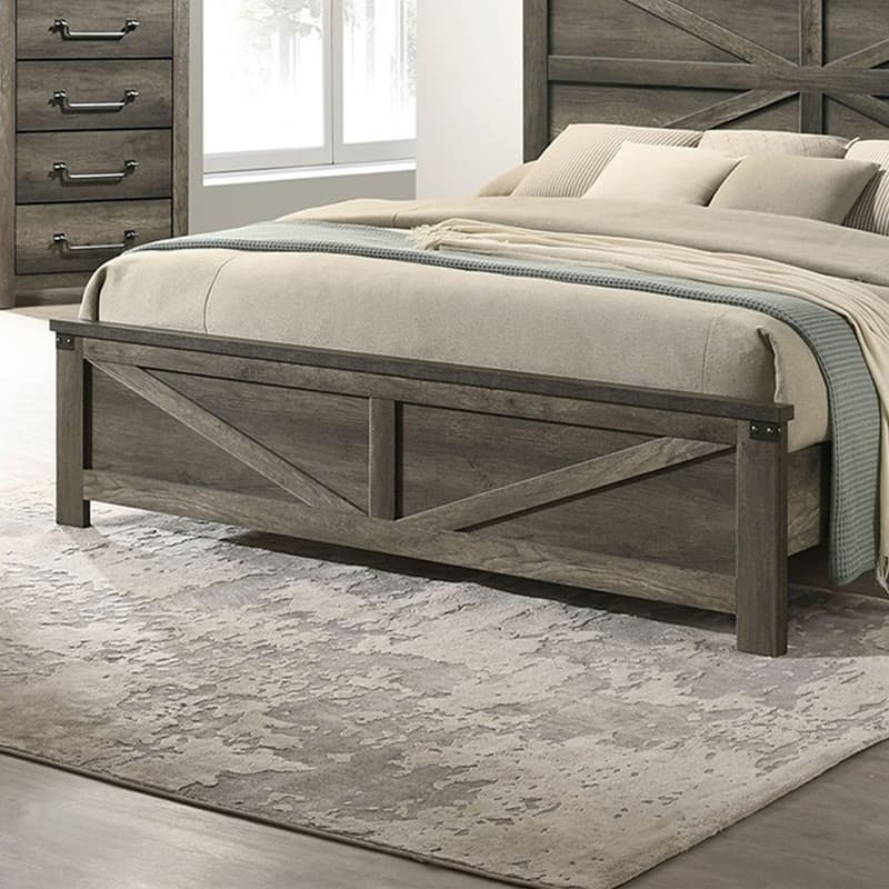 3-Piece Bedroom Sets Queen Size Platform Bed w Nightstands Antique Walnut/Rustic Gray/Black Gold