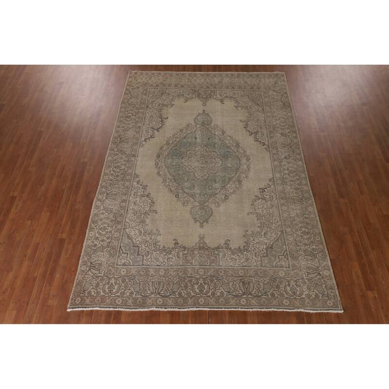 Distressed Tabriz Persian Area Rug Handmade Wool Carpet - 7'9"x 11'3"