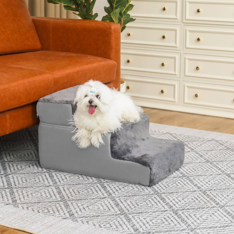 Adeco 3-Tier Dog Stairs Soft Foldable Dog Ramp with Removable Cover