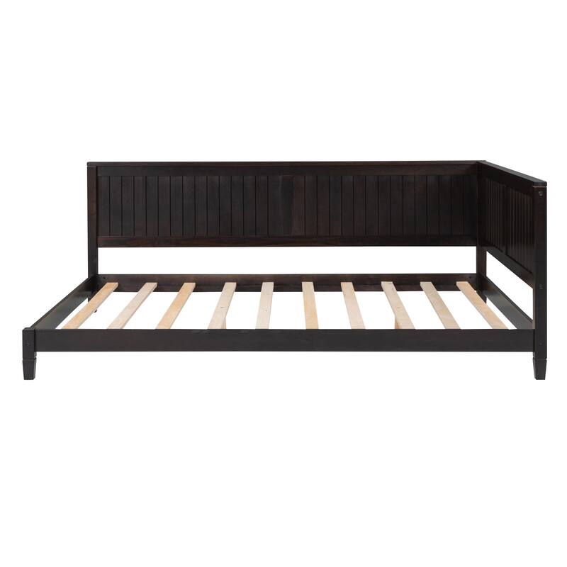 Twin/Full Size Classic Mid-Century Modern Wood Daybed with Armrest & Backrest for Bedroom, Guest Rooms, Sofa Bed