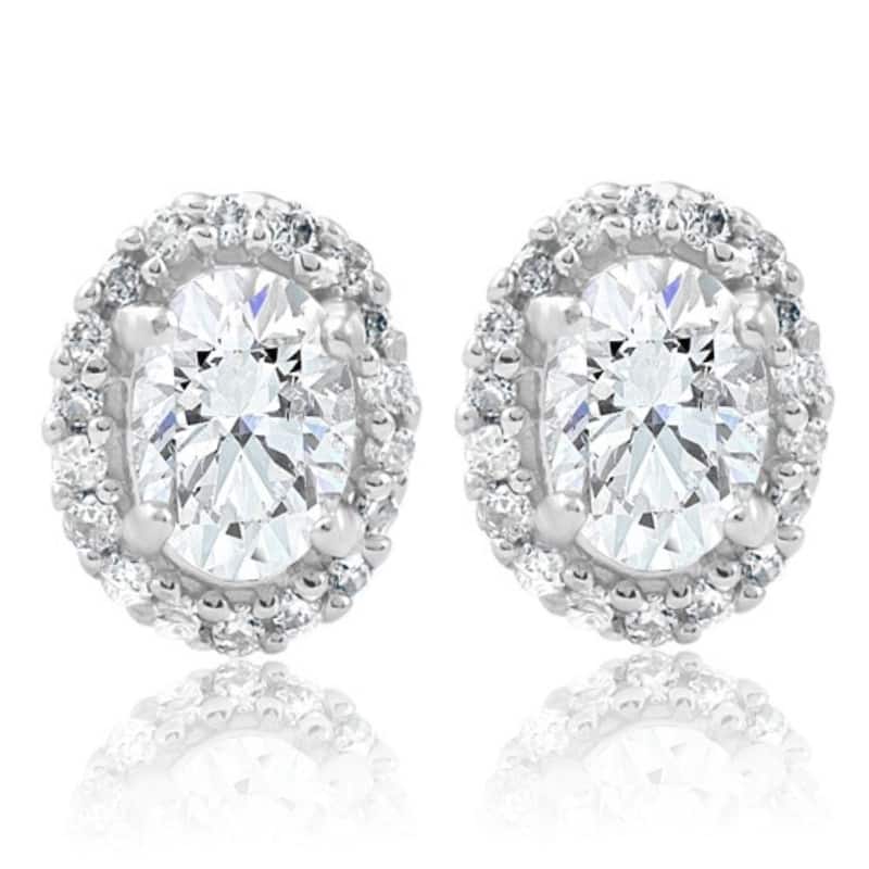 1/2Ct TW Oval Shape Halo Diamond Studs White or Yellow Gold Earrings