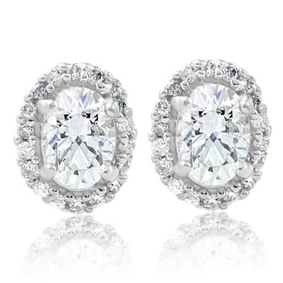 1/2Ct TW Oval Shape Halo Diamond Studs White or Yellow Gold Earrings