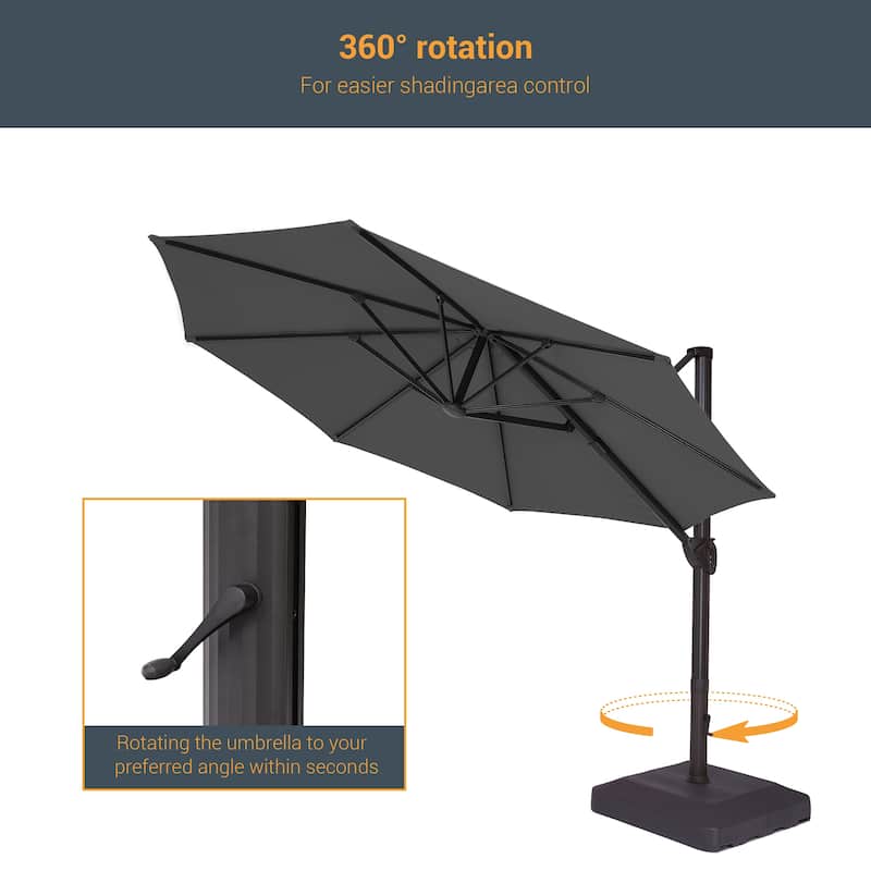LIVOOSUN Outdoor Cantilever Offset Patio 11Ft Aluminum Umbrella w/Base