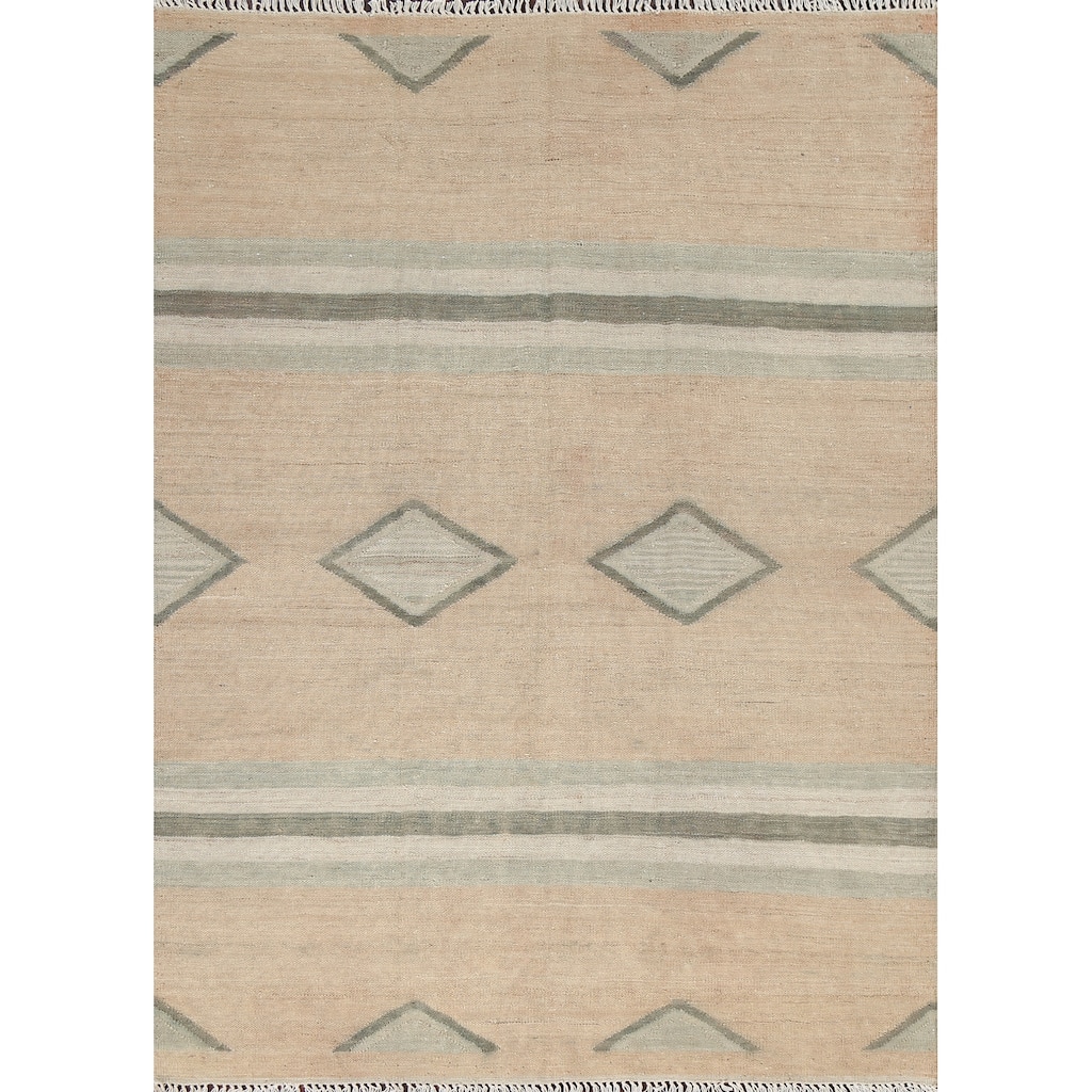 Geometric Tribal Natural Dye Kilim Oriental Area Rug Wool Flat-weave - 4'11" x 6'5"
