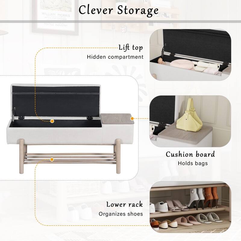 Modern 47.2" Upholstered Storage Bench with Hidden Compartment for Entryway and Living Room