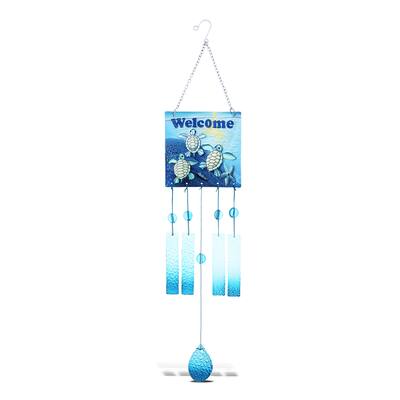 CoTa Global "Welcome Blue Turtle Hanging Sea Glass Wind Chime