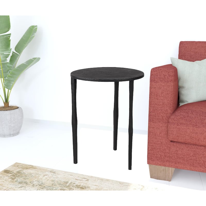 20 Inch Black Round Iron End Table with 3 Leg Base for Living Room - 16" x 16" x 20"