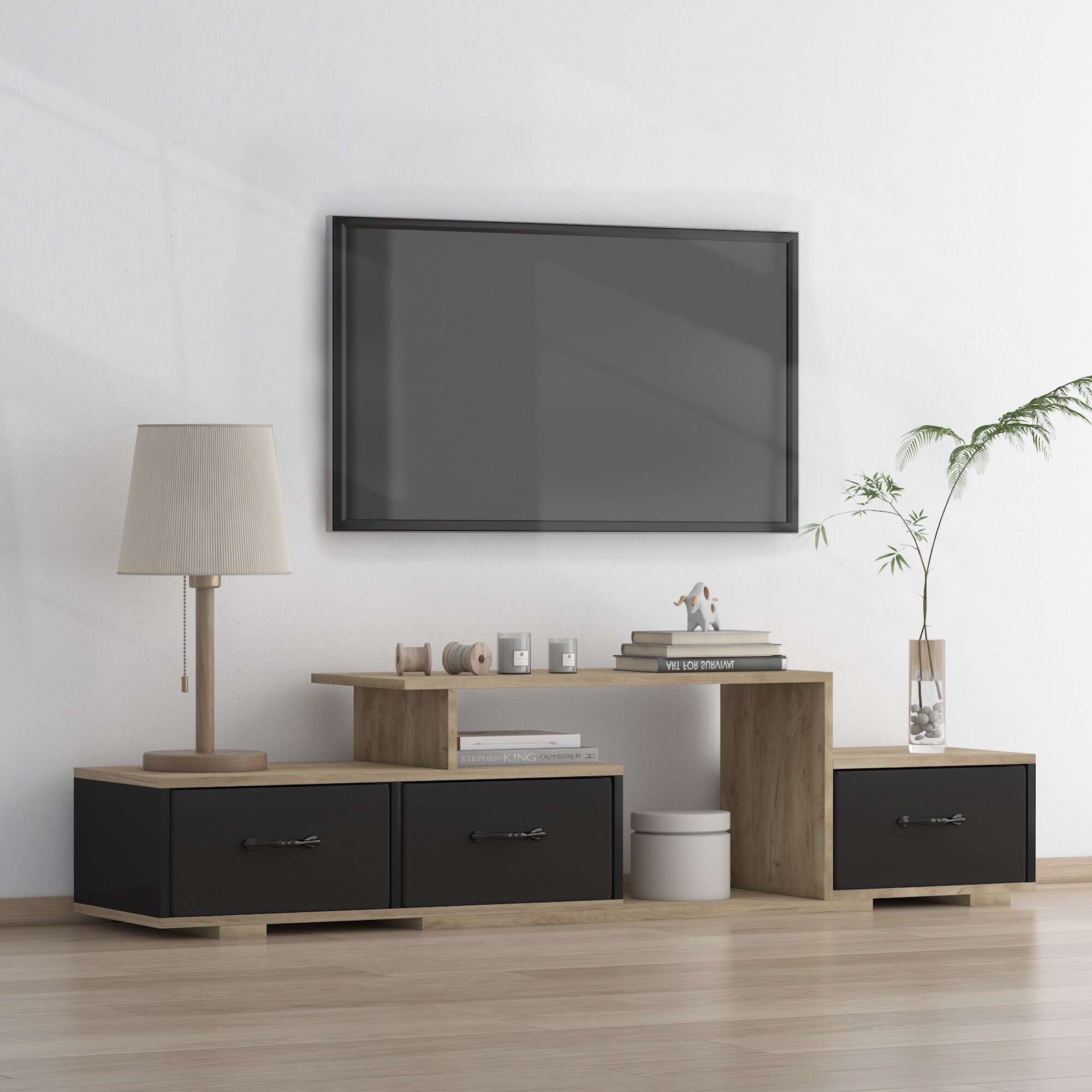 Black Brown Media Console Table TV Stand Dresser w/ Drawers & Shelves - 14 inches in width Black Brown Media Console Table TV Stand Dresser w/ Drawers & Shelves - 14 inches in width