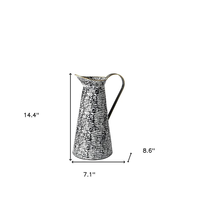 HomeRoots 14" Black And White Abstract Cylinder Metal Jug Vase