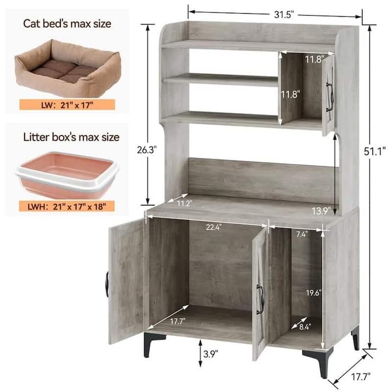 Cat Litter Box Cabinet with Four-Layer Storage Rack