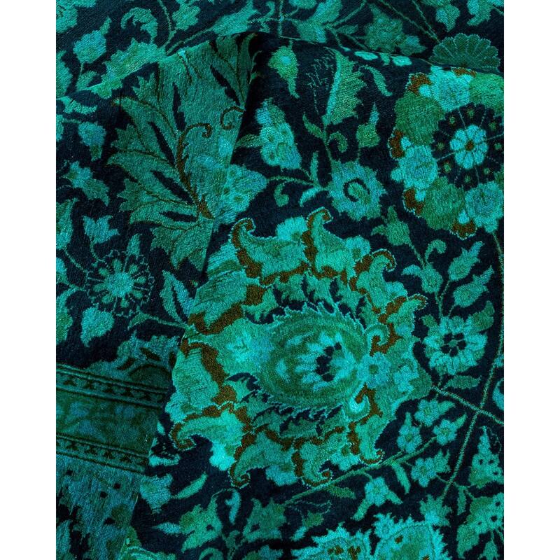 Overton Hand Knotted Wool Vintage Inspired Modern Contemporary Overdyed Blue Area Rug - 9' 3" x 12' 1"