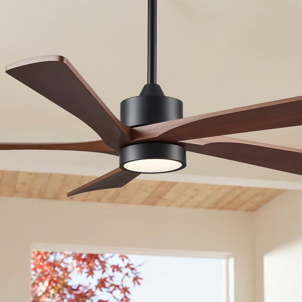 5 - Blade Transitional Modern Solid Wood Ceiling Fan with Dimmable LED Lights with Remote (52" - 60")