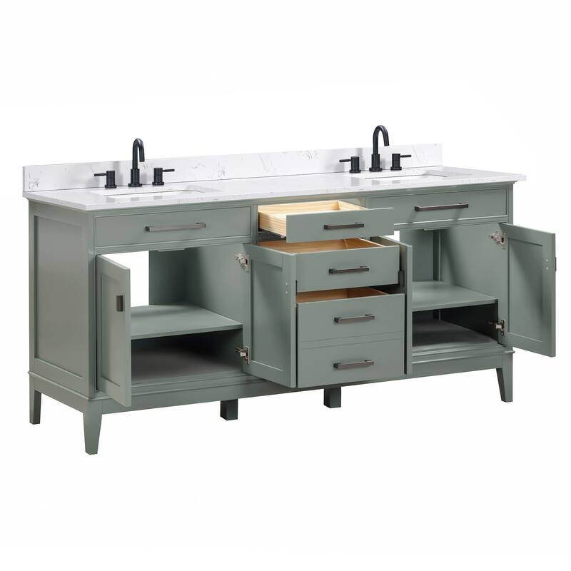 Madison 72 in. Double Sink Bathroom Vanity with Engineered Stone Top - 73" x 22"D x 35"H