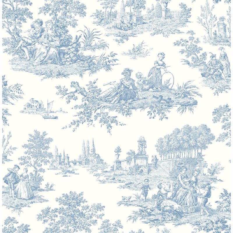 NextWall Chateau Toile Peel and Stick Wallpaper - 20.5 in. W x 18 ft. L - Blue Bell