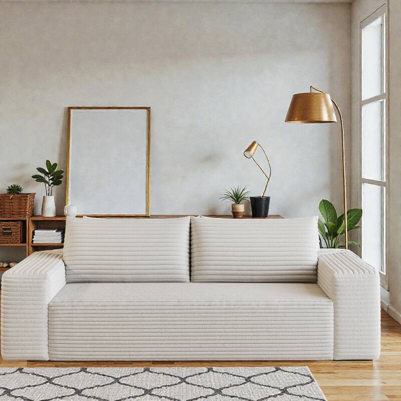 71" Corduroy 3-Seater Sofa, Deep Seat Comfy Couch with Wide Armrests, No-Assembly Soft Fabric Sofa for Living Room