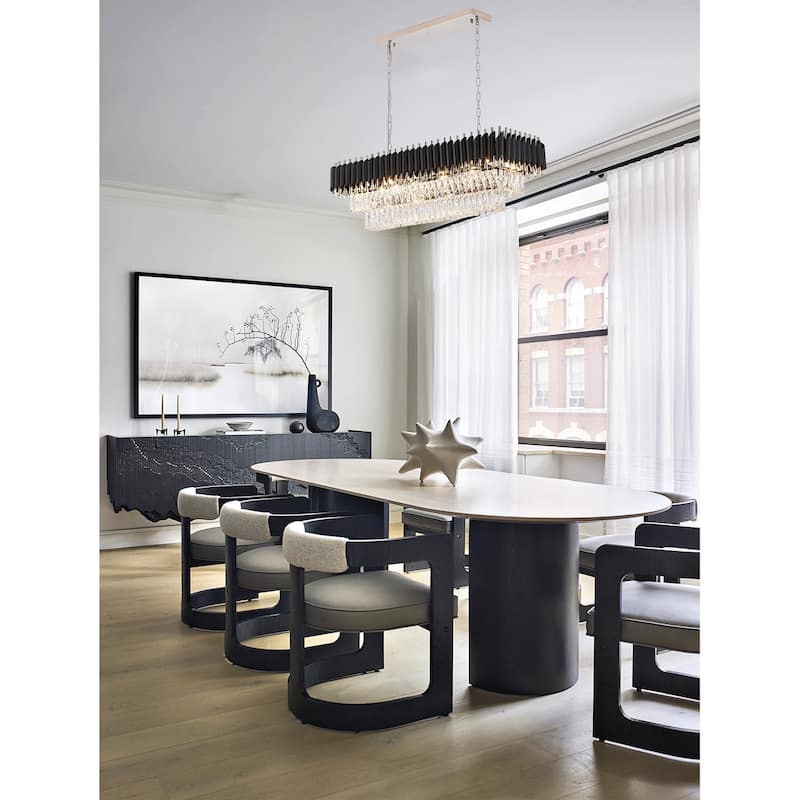 12-Light Black And Chrome Chandelier With Clear Hanging Crystal