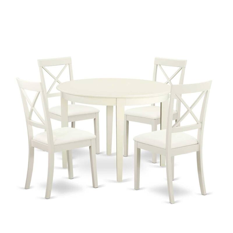 HomeStock 5-Pc Linen White Finish Solid Wood Top - Round Dining Room Set - Seats 4