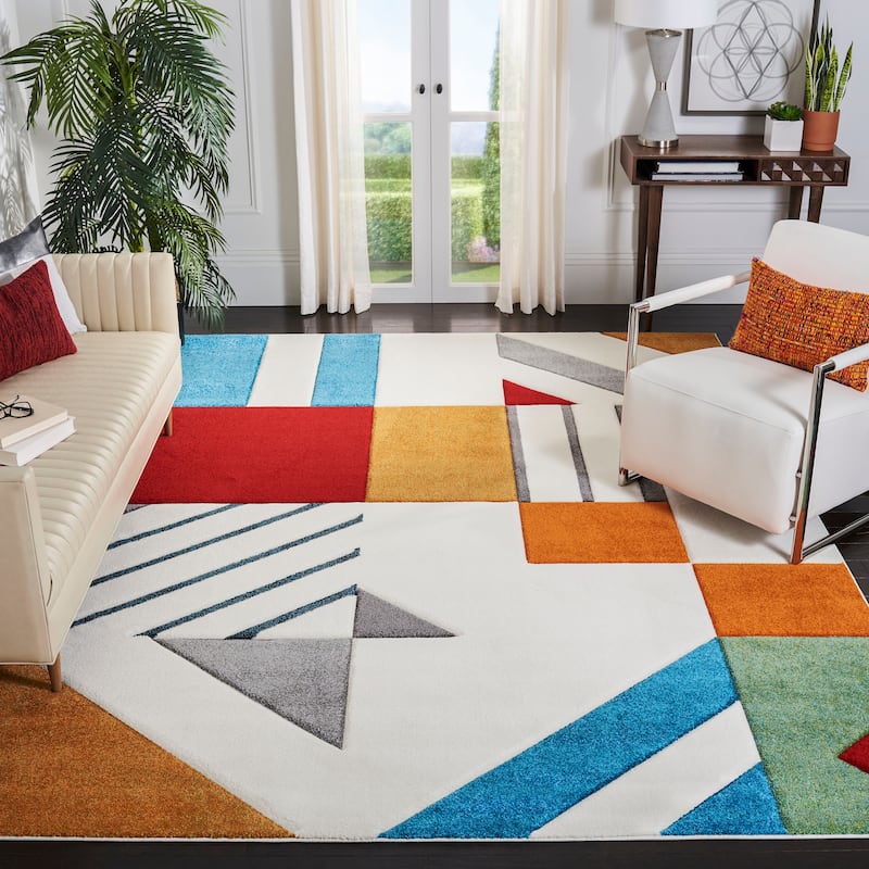 SAFAVIEH Hollywood Tatianna Mid-Century Modern Abstract Rug - 9' x 12' - Ivory/Peacock Blue - Rectangle