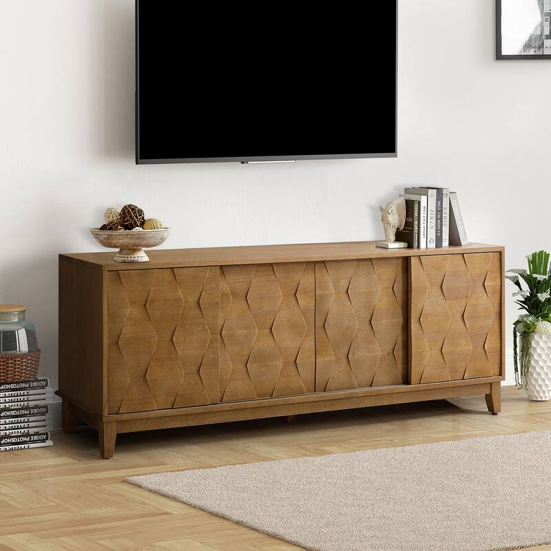 August Modern Media Console TV Stand with 2 Drawers and Sliding Doors for TVs up to 78" by HULALA HOME