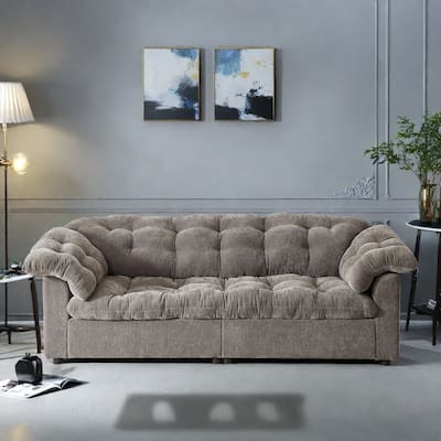 99.2" Fabric Modern Classic 3-Seater Sofa, Solid Wood Frame & Plush Cloud Cushioning