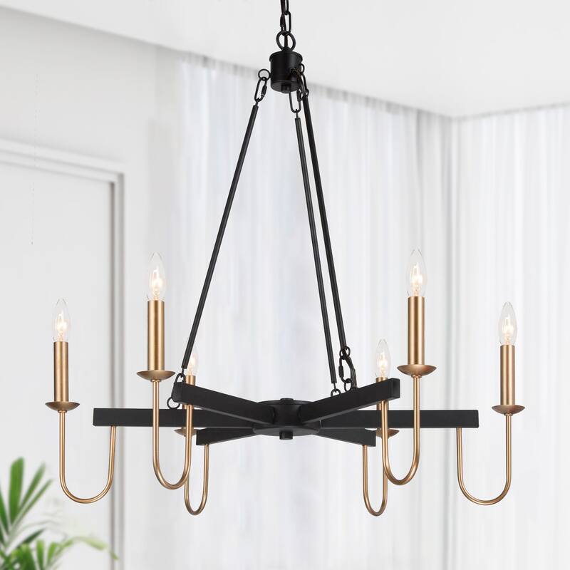 Mid-Century Modern 6-Light Wheel Chandelier French Country for Dining Room