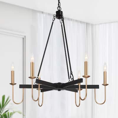 Mid-Century Modern 6-Light Wheel Chandelier French Country for Dining Room