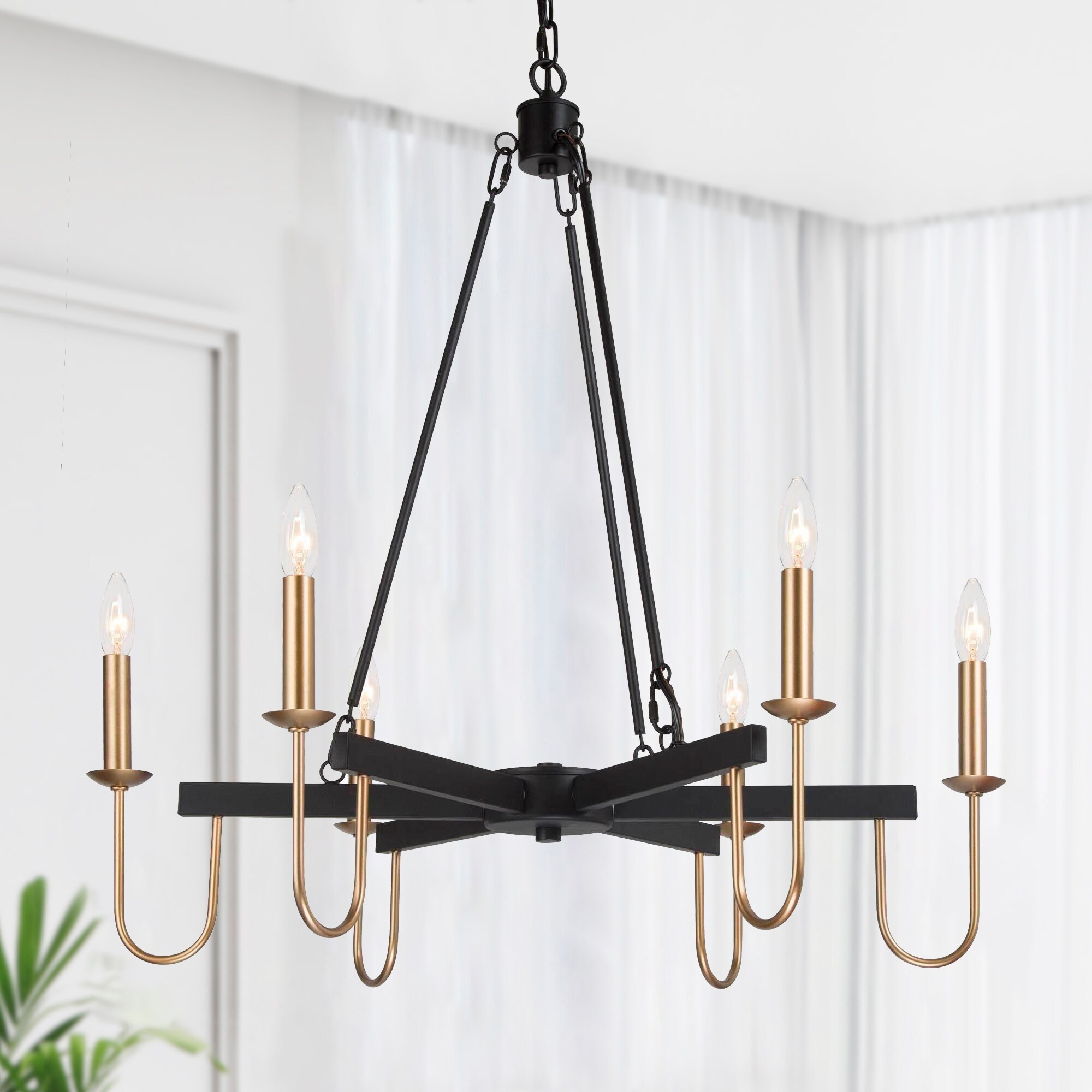 Mid-Century Modern 6-Light Wheel Chandelier French Country for Dining Room